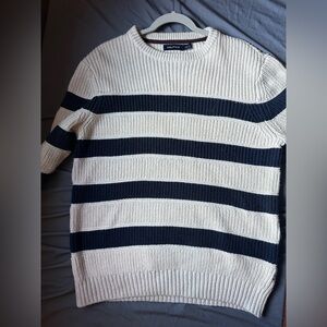 Nautica Men's Striped Knit Sweater - Cream and Navy Size Large